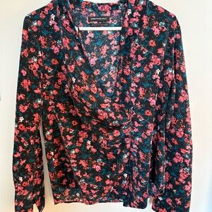 Something Navy Floral Long Sleeve ButtonWrap Top - Pink & Red Flowers